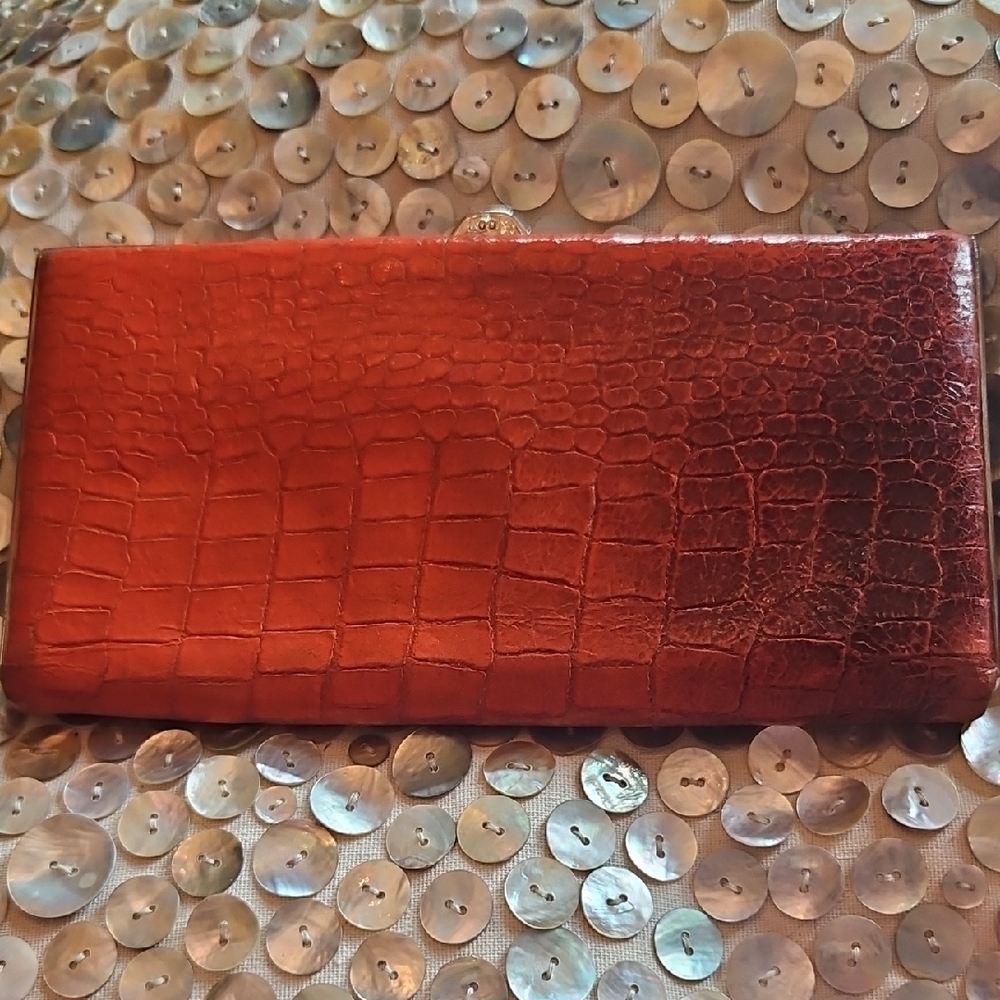 LODIS Crocodile Embossed Wallet in Rich Red Leather